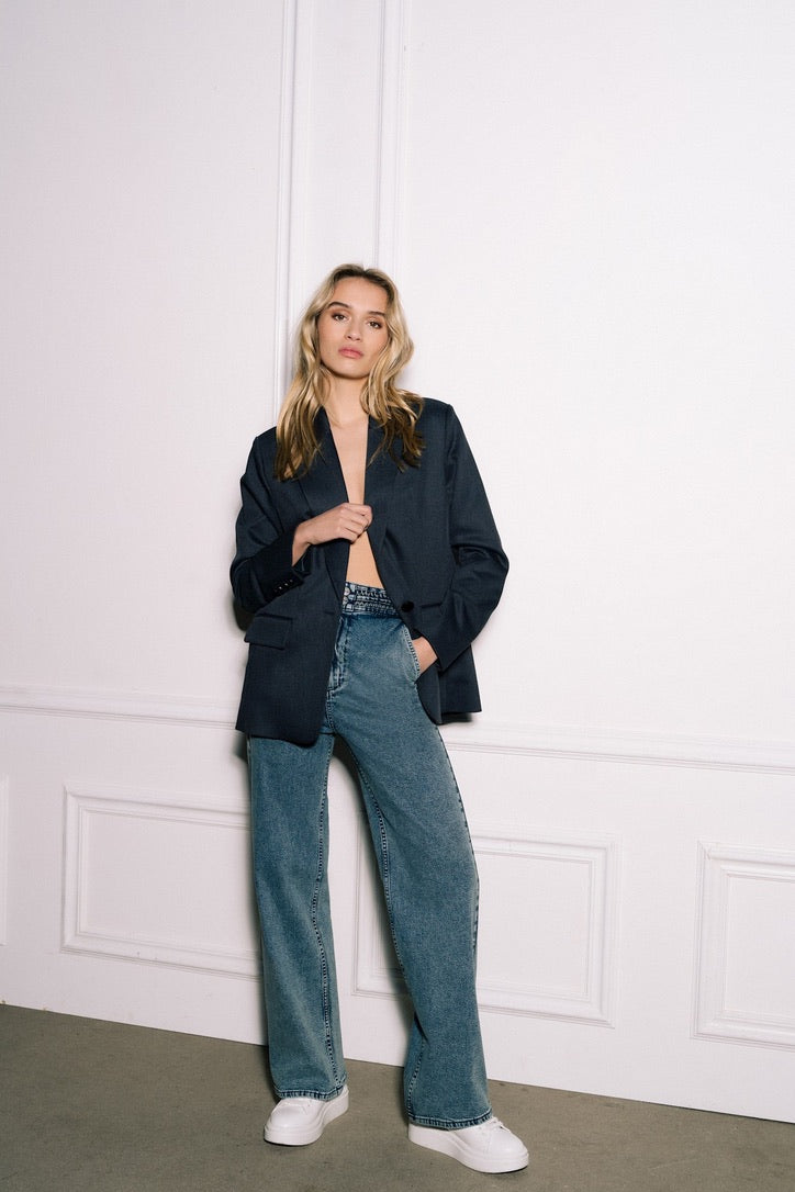 Wide Leg Jeans With Belt Detail Acid Blue