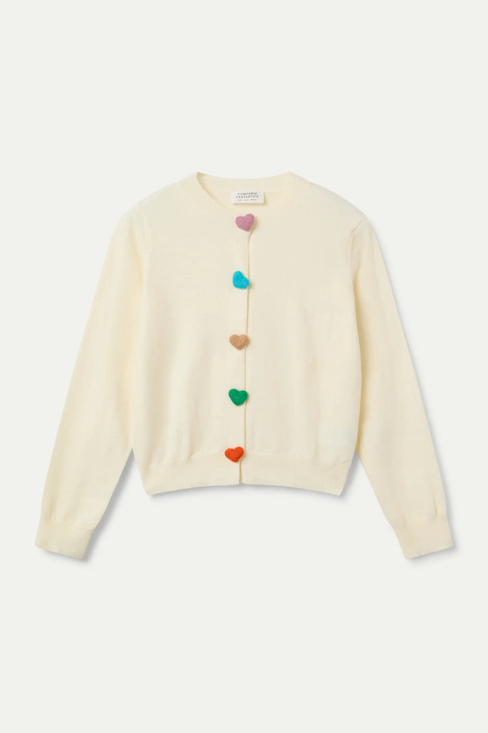 Knitted cardigan with heart details - Ecru