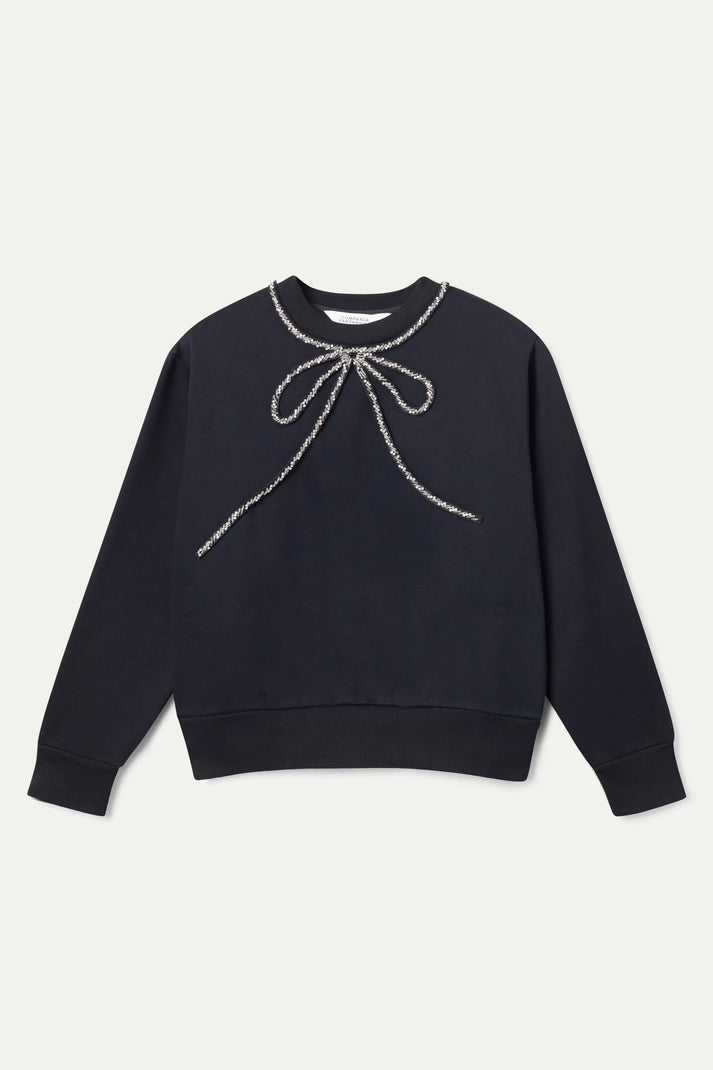 Jewel neck sweatshirt with bow