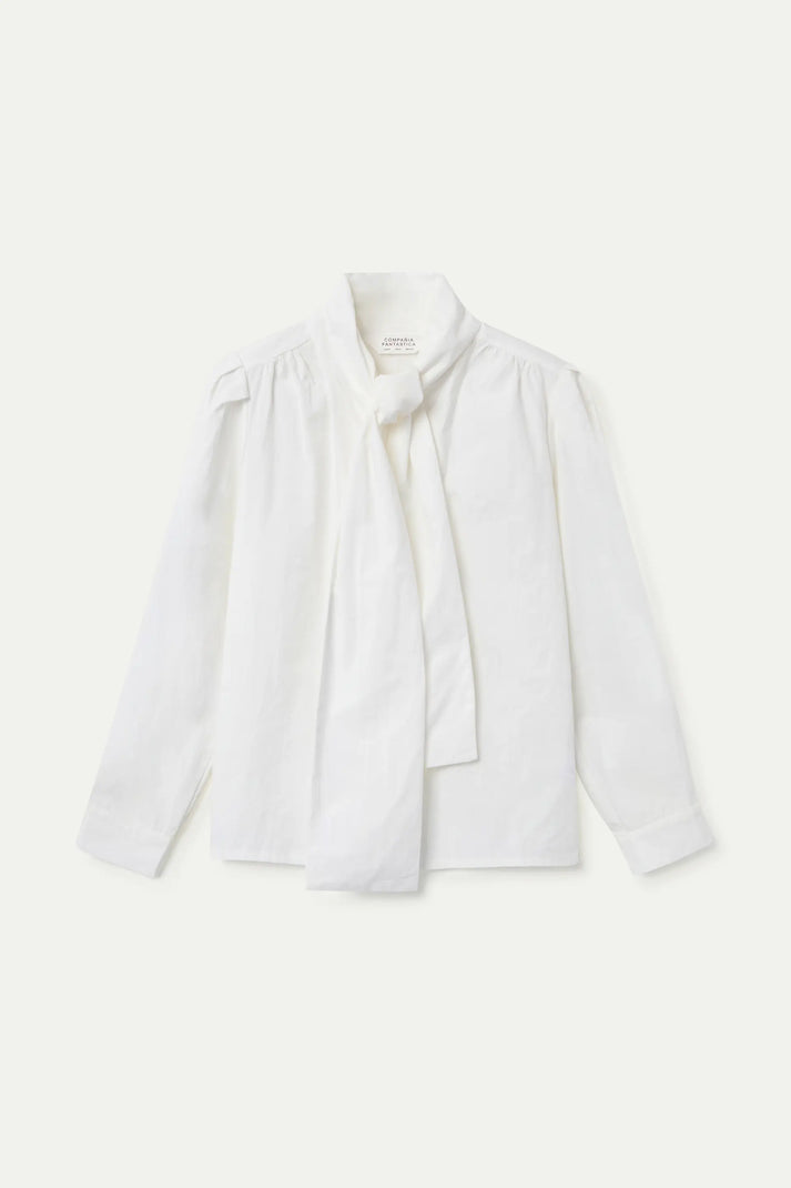 Cotton shirt with bow - White