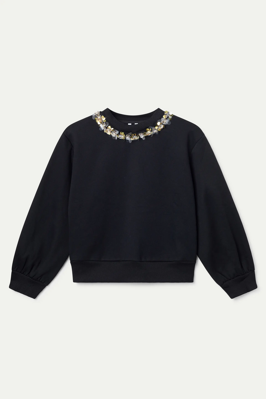 Black sweatshirt with jewel neckline