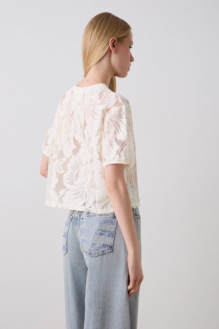 Short sleeves top with lace and sheer