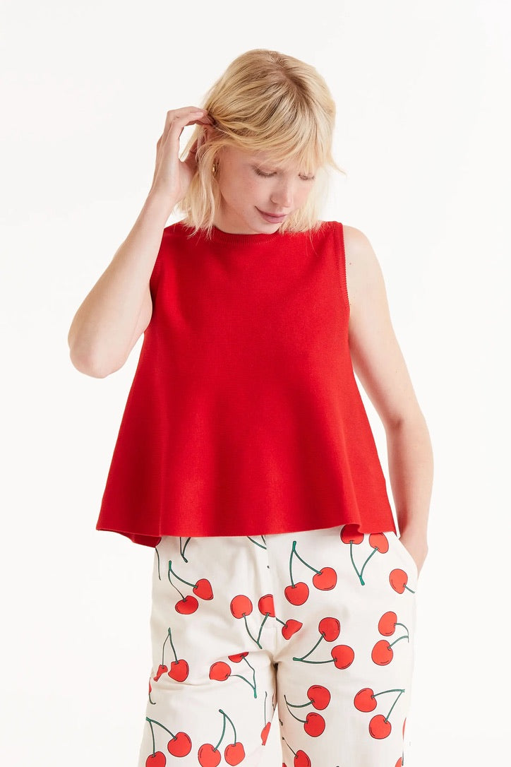 Red knit flared top