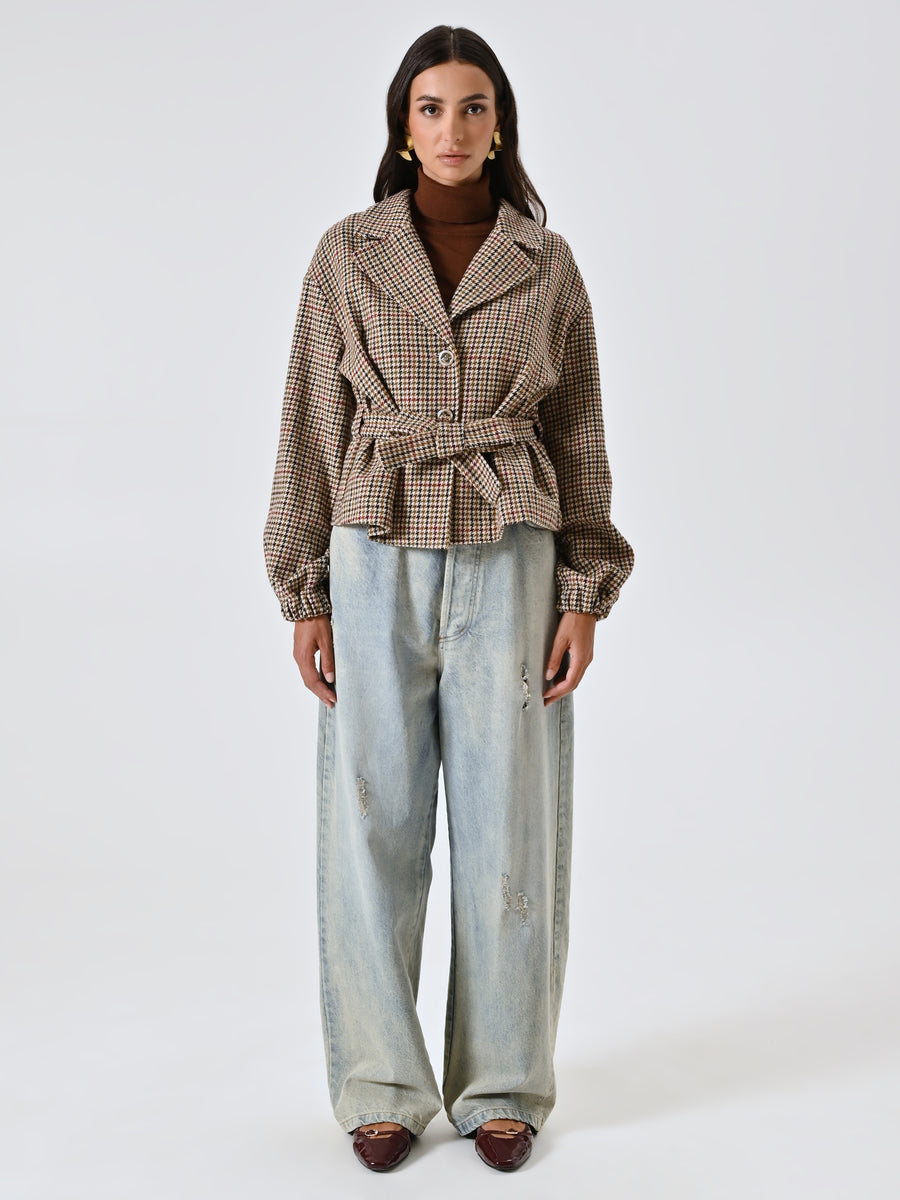 Multicoloured Houndstooth Short Coat