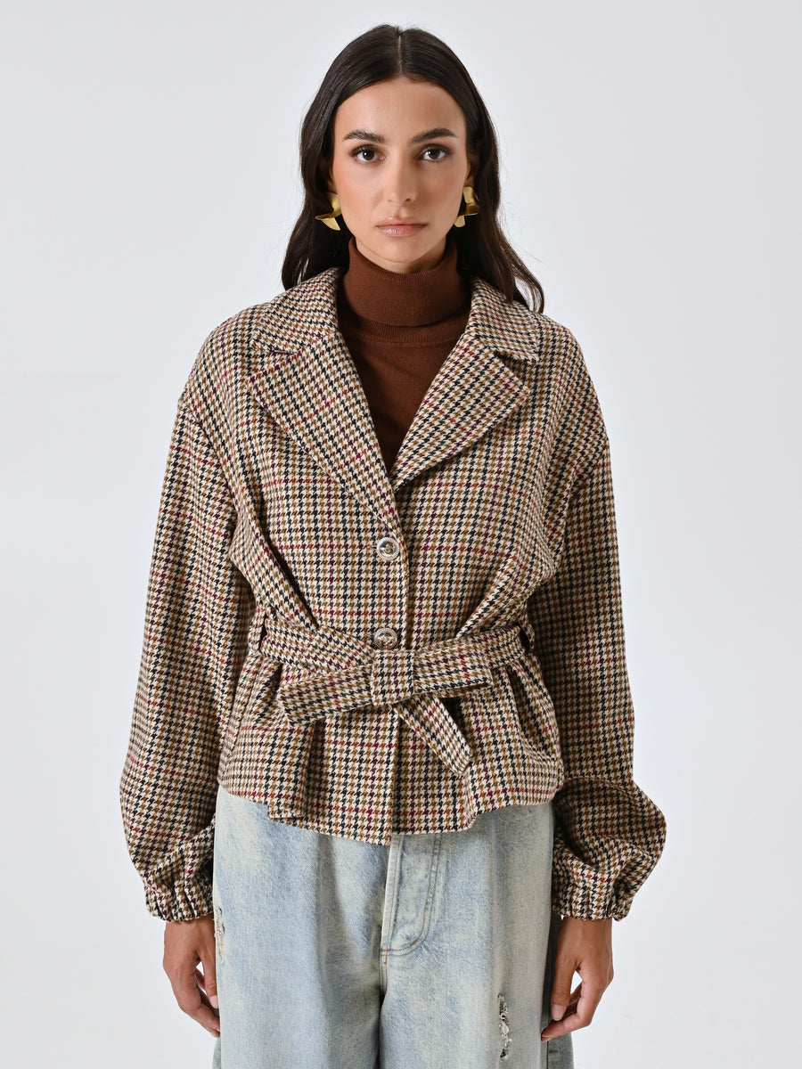 Multicoloured Houndstooth Short Coat