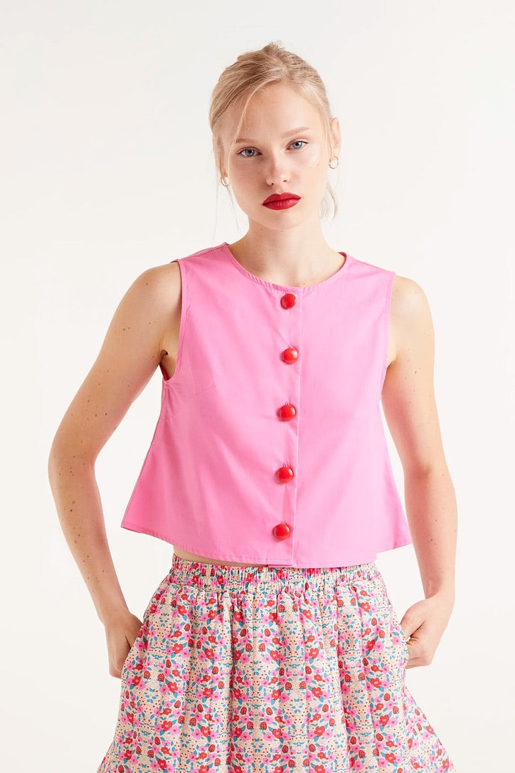 Pink button down sleeveless top