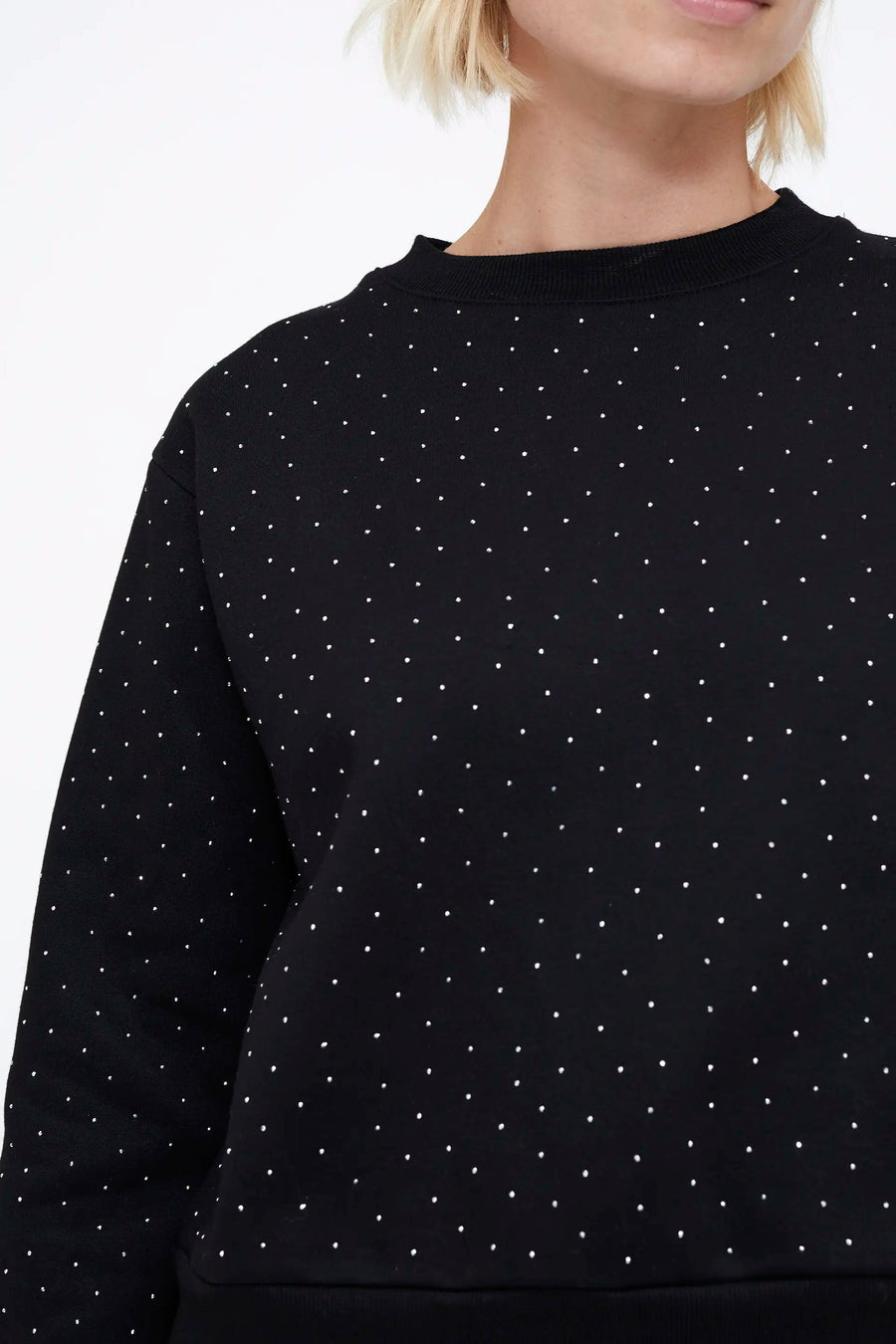 Black sweatshirt with silver rhinestones