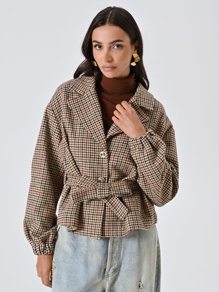 Multicoloured Houndstooth Short Coat