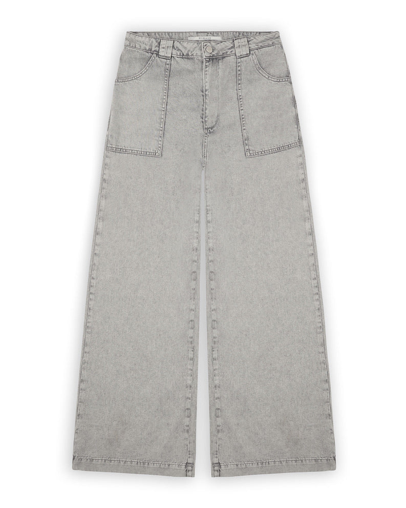 Mid Waist Palazzo Jeans With Big Pockets
