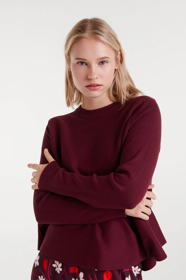 Knitted peplum sweater - Burgundy
