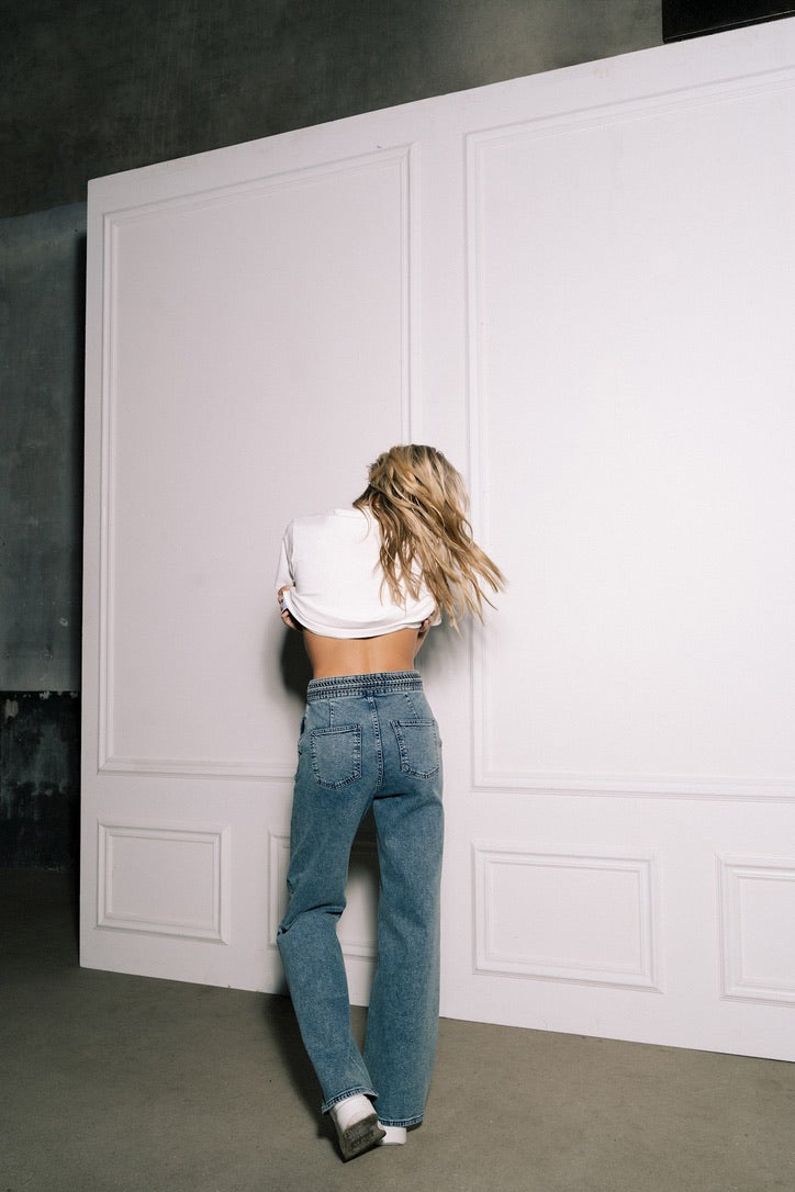Wide Leg Jeans With Belt Detail Acid Blue