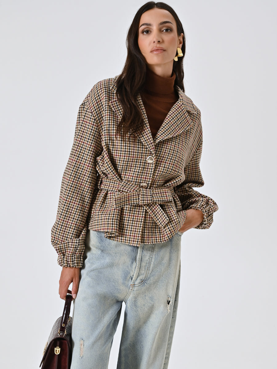 Multicoloured Houndstooth Short Coat