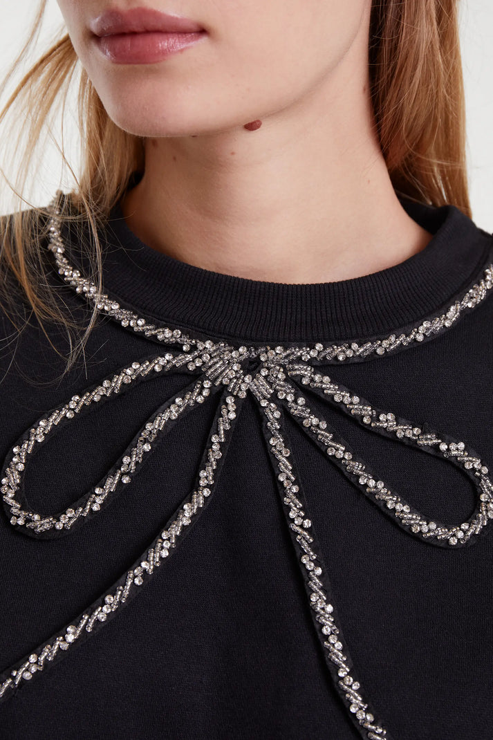Jewel neck sweatshirt with bow
