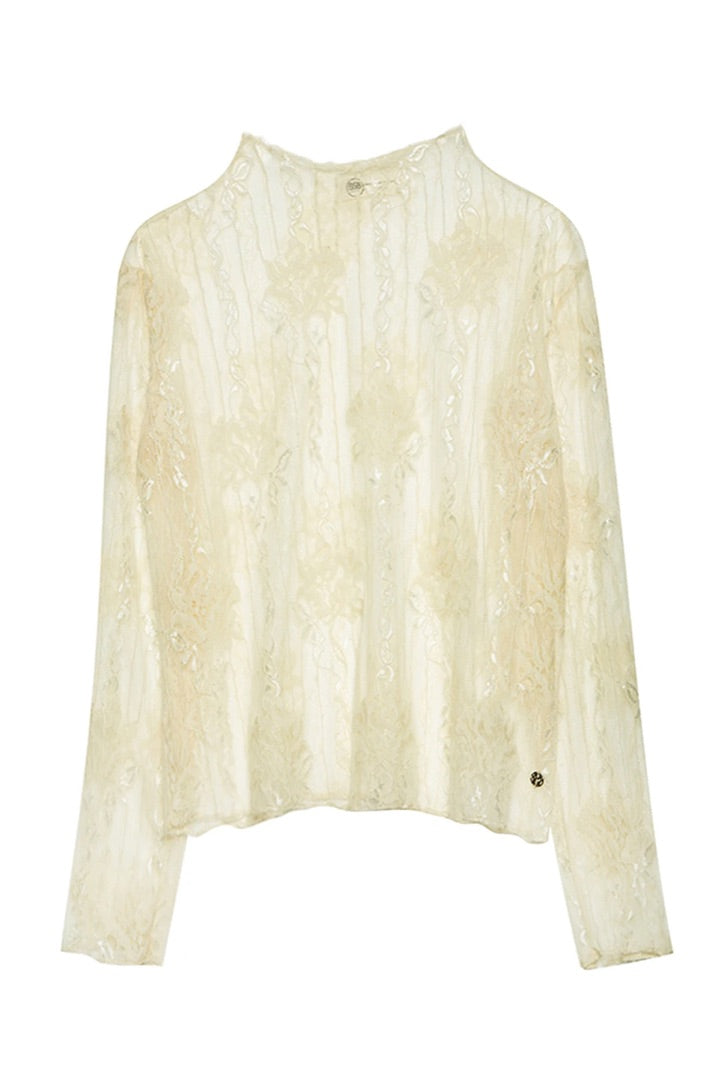 See through blouse with lace - Ivoire