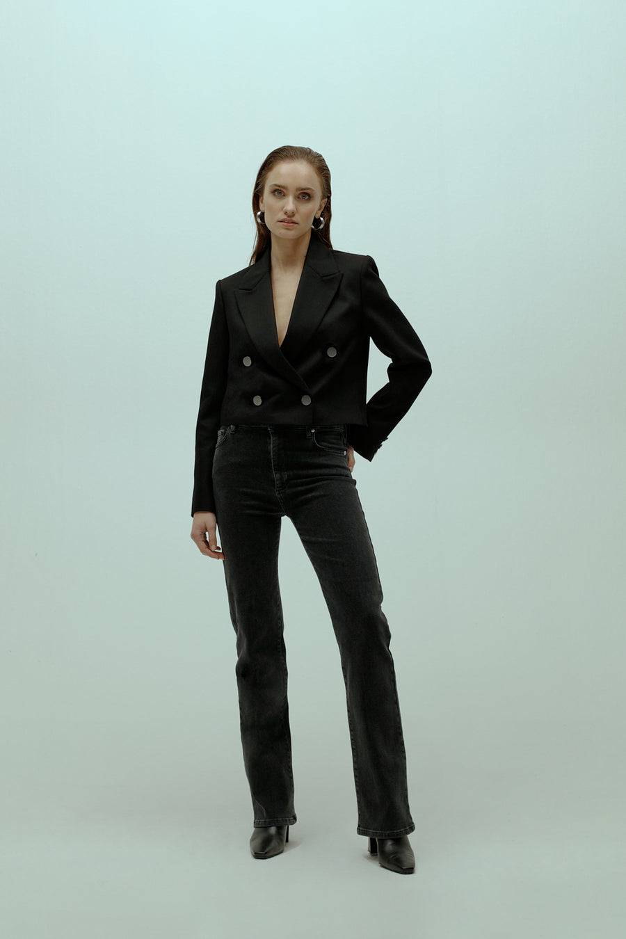 Diana - Stretchy Wide Leg Jeans Antracite