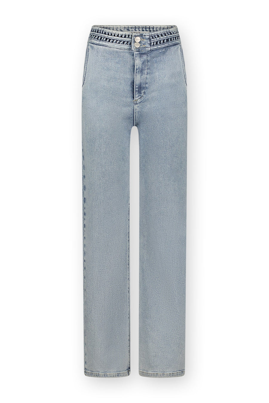 Wide Leg Jeans With Belt Detail - Coated Denim Blue