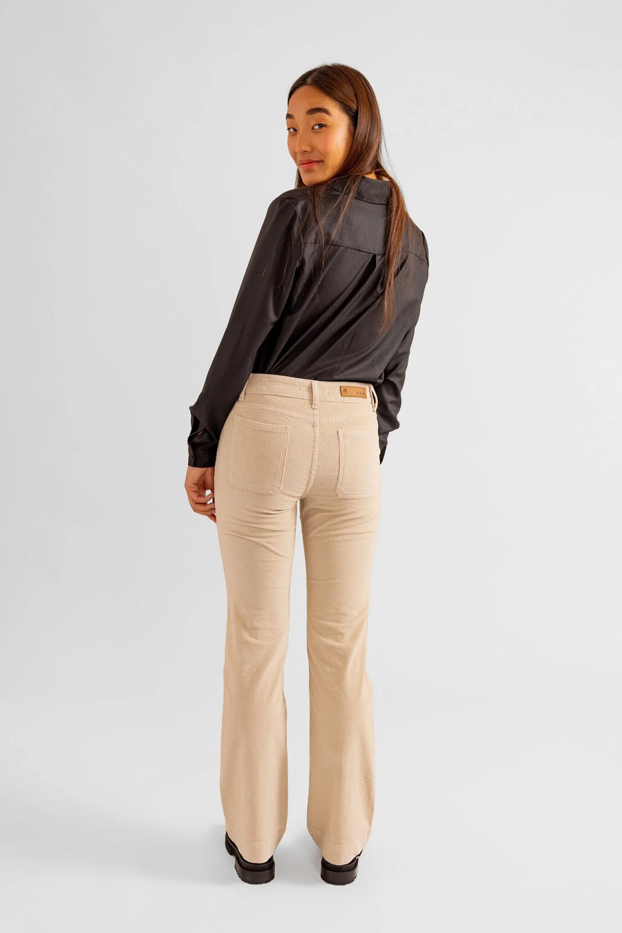BELLA beige velvet bootcut pants