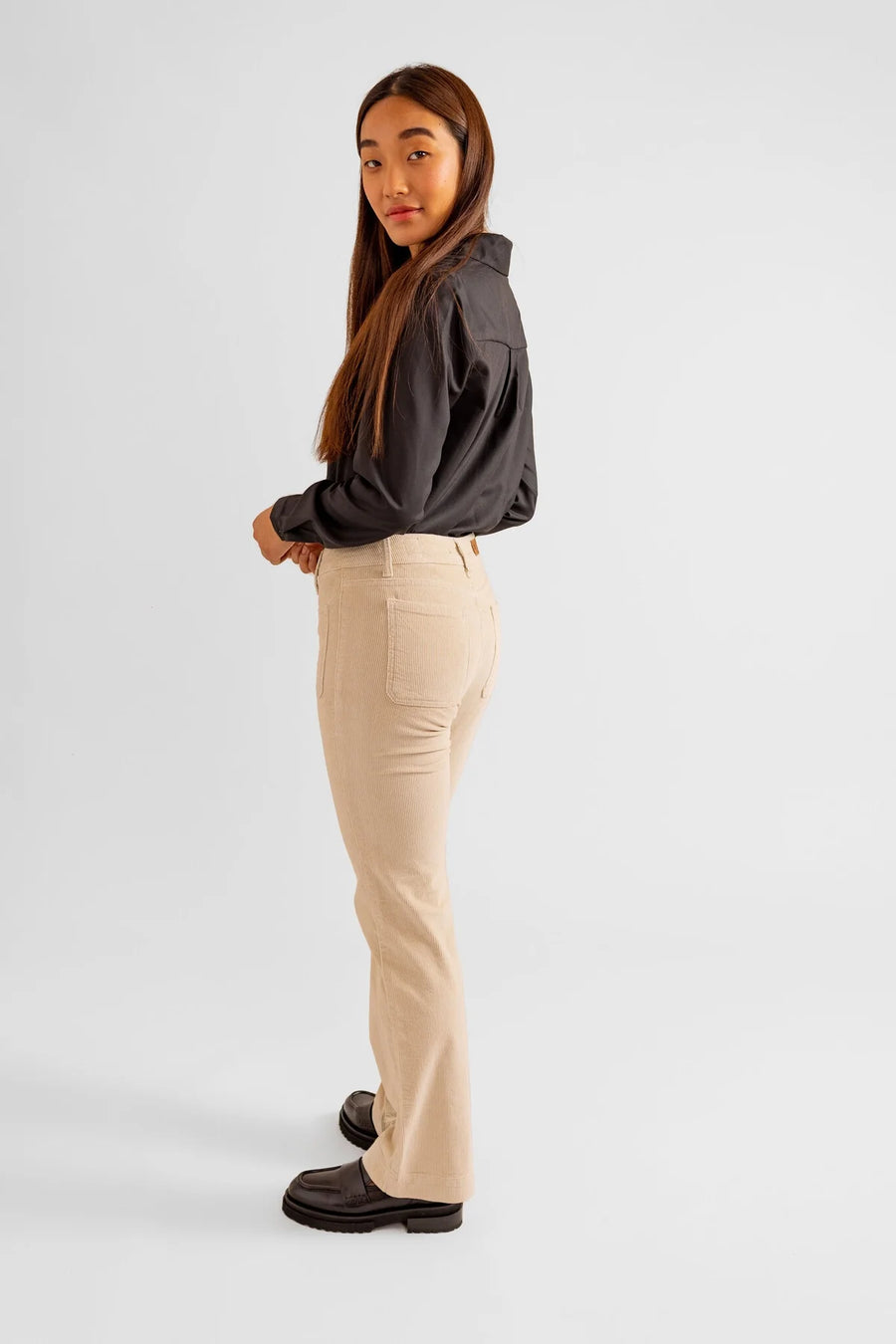 BELLA beige velvet bootcut pants