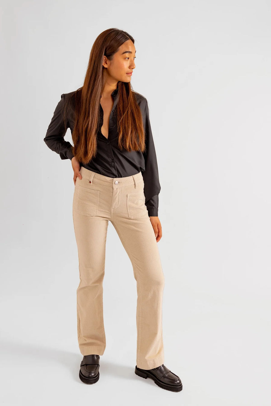 BELLA beige velvet bootcut pants