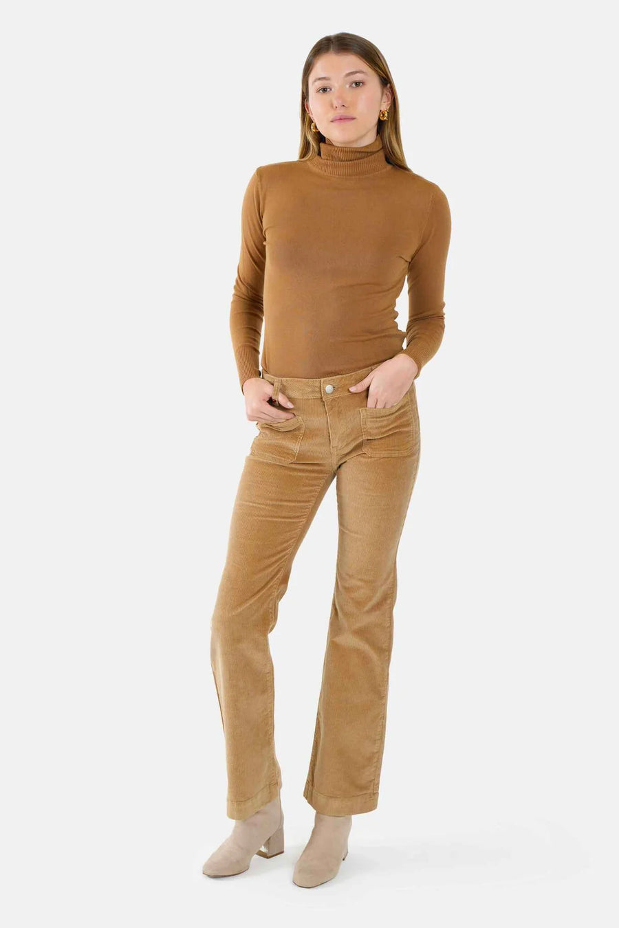BELLA camel velvet bootcut pants