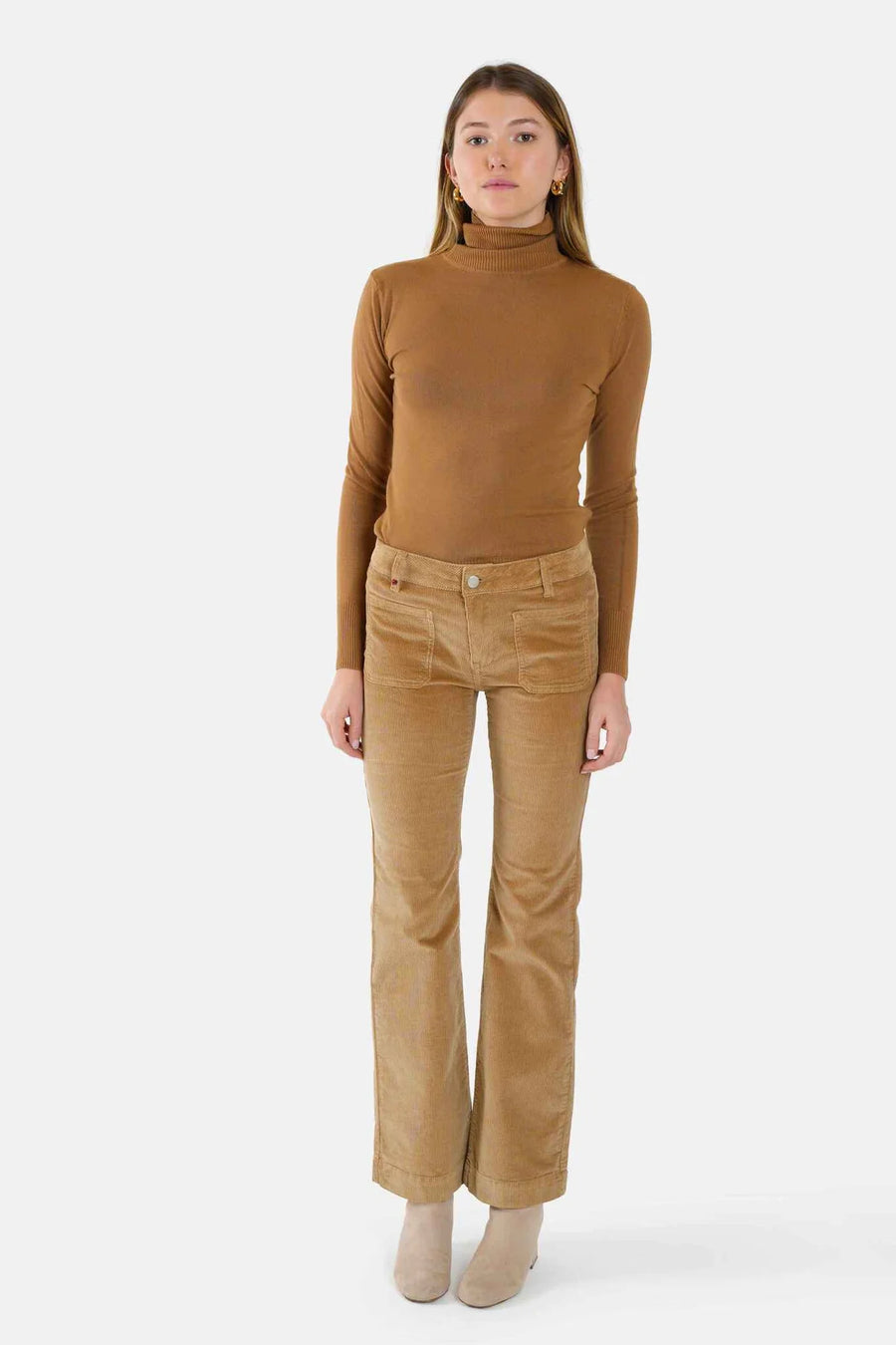 BELLA camel velvet bootcut pants