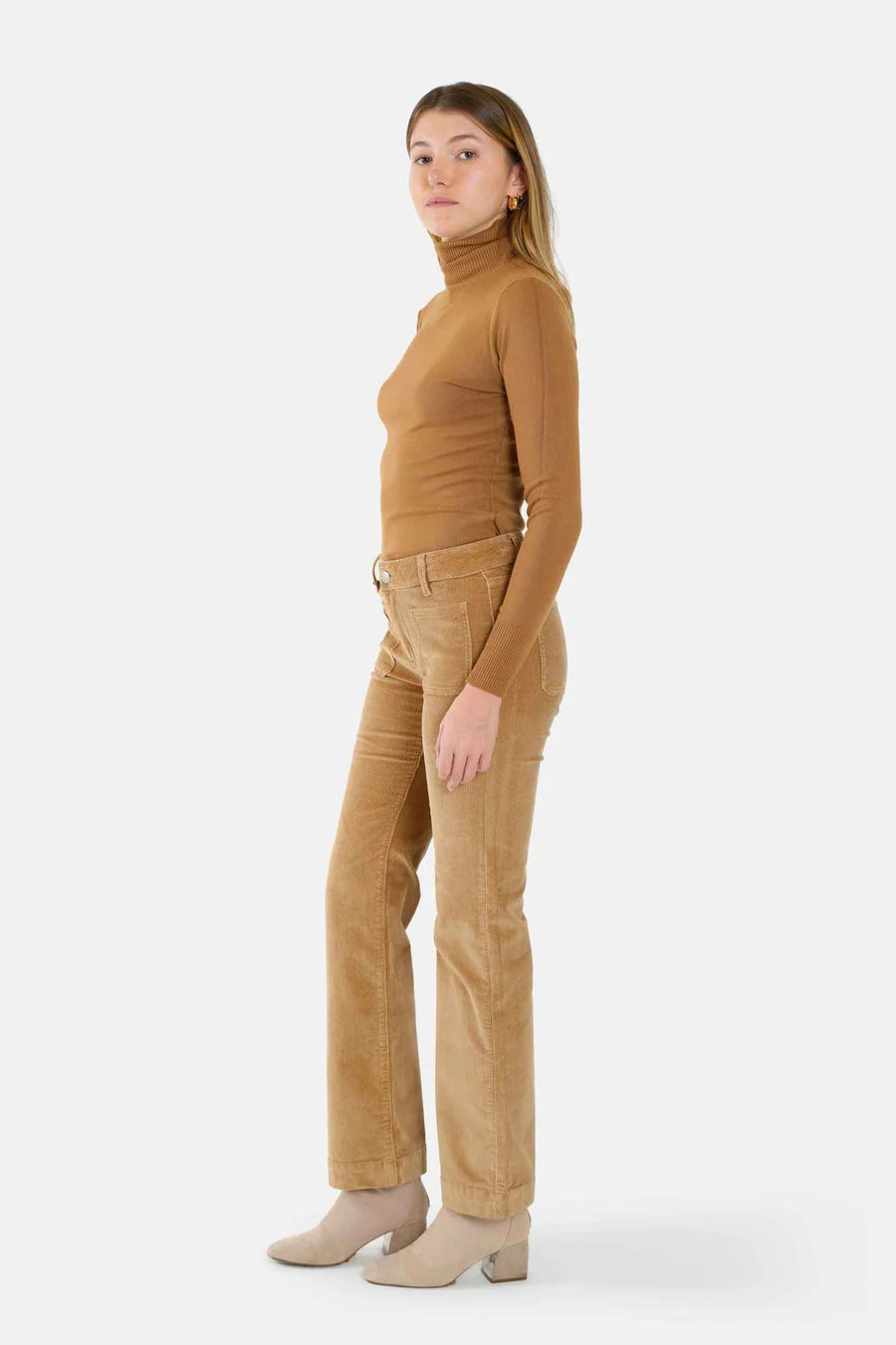 BELLA camel velvet bootcut pants