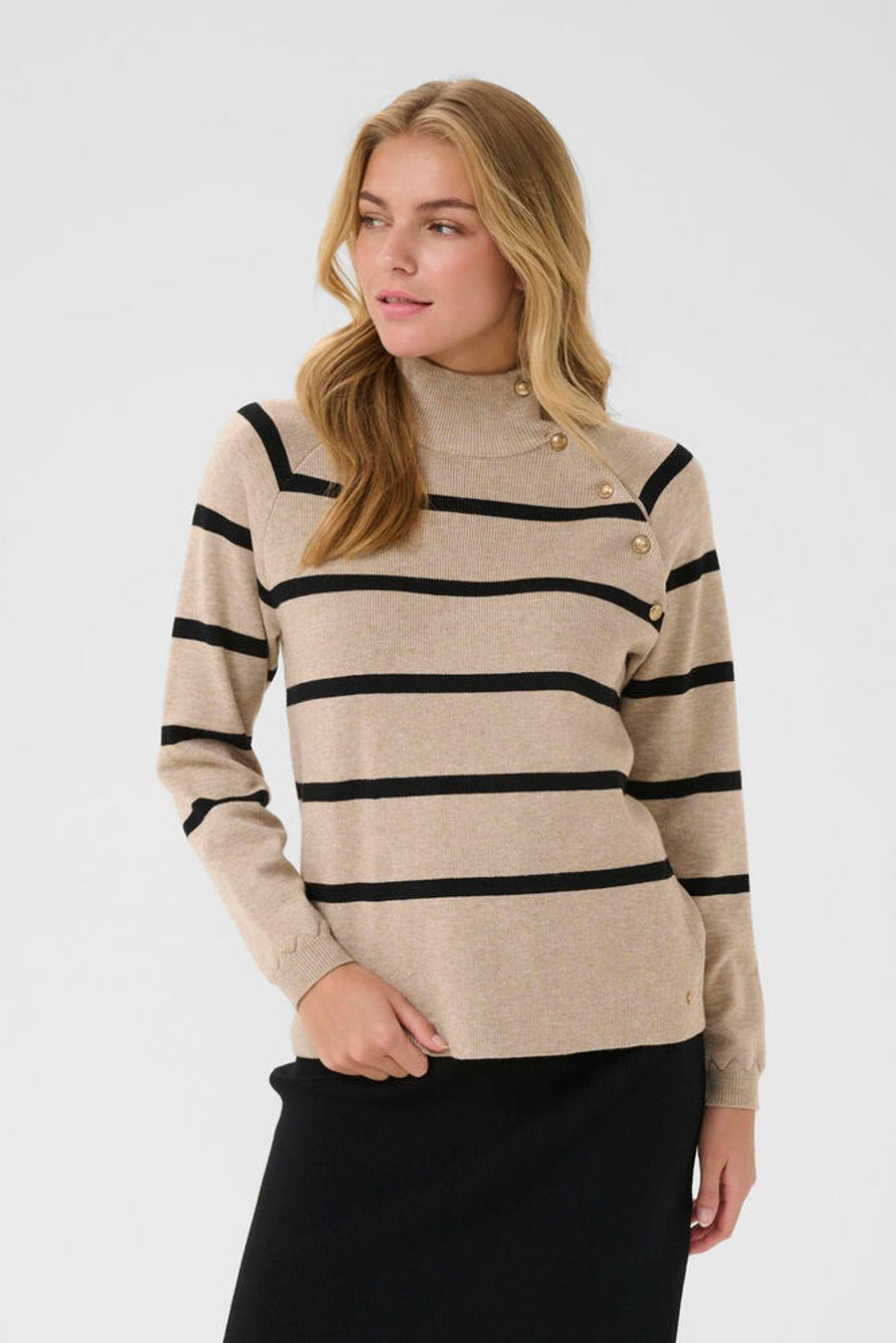 CRDela Button Pullover - Cobbelstone melange